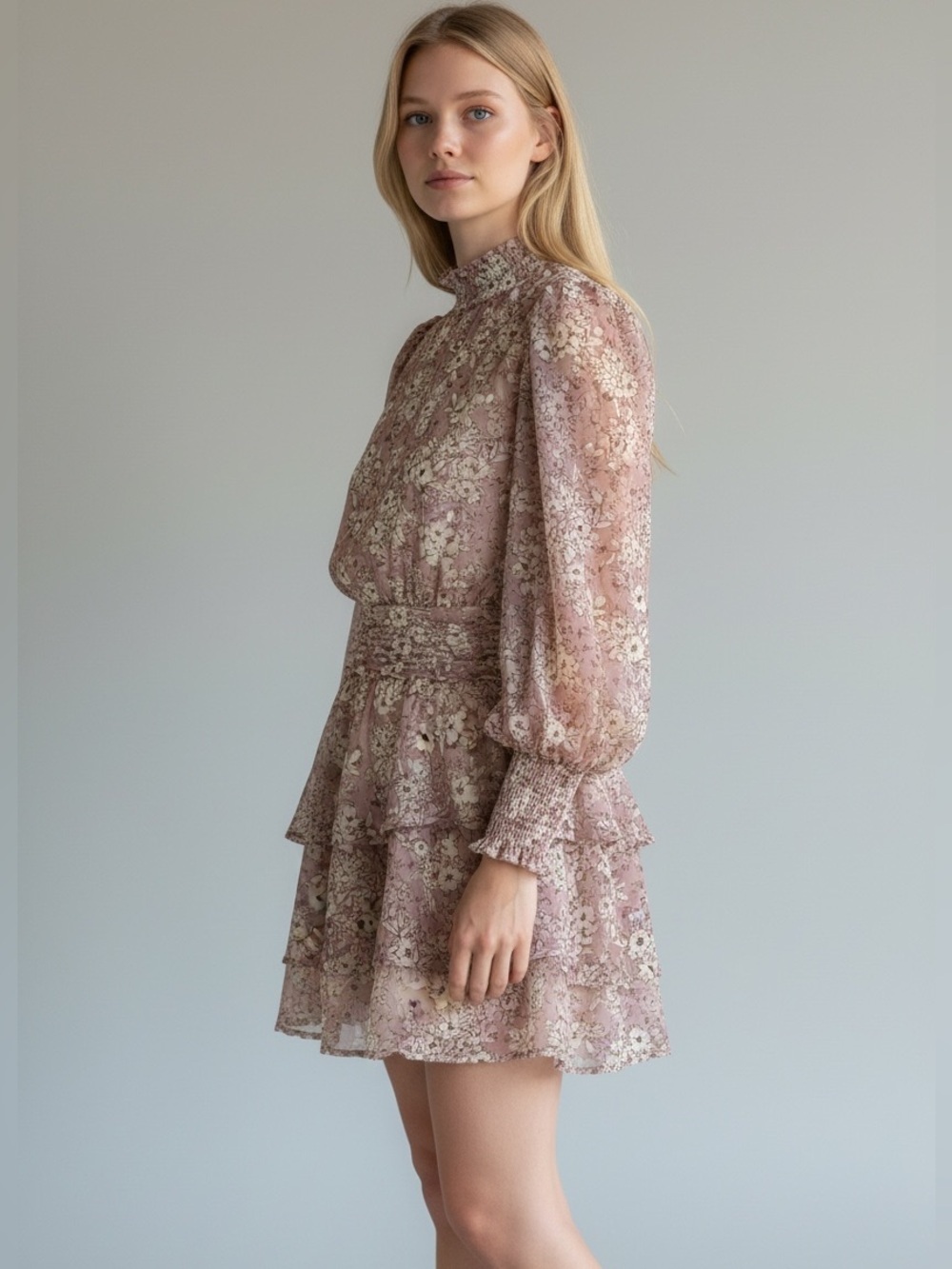 Fate Floral Tiered Ruffle High Neck Dress Size XL